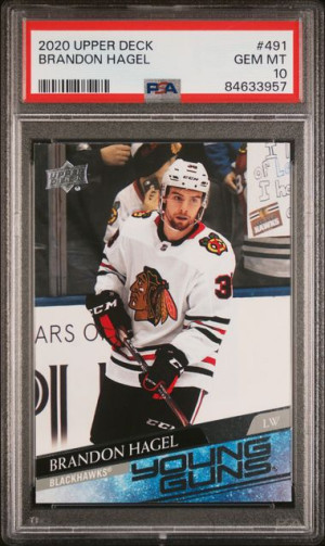 2020-21 Upper Deck Young Guns #491 Brandon Hagel PSA 10 Tampa Bay Lightning front